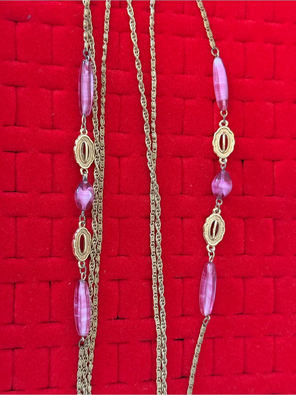 Gold Chain Necklace with Pink Beaded Accents